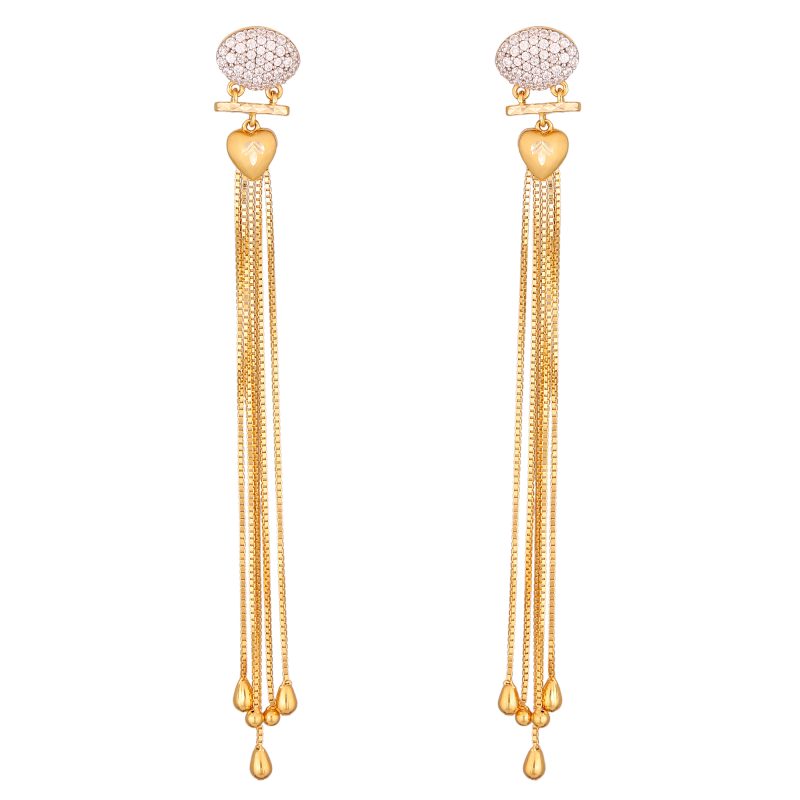 Radiant Gold Long Earrings with Stones