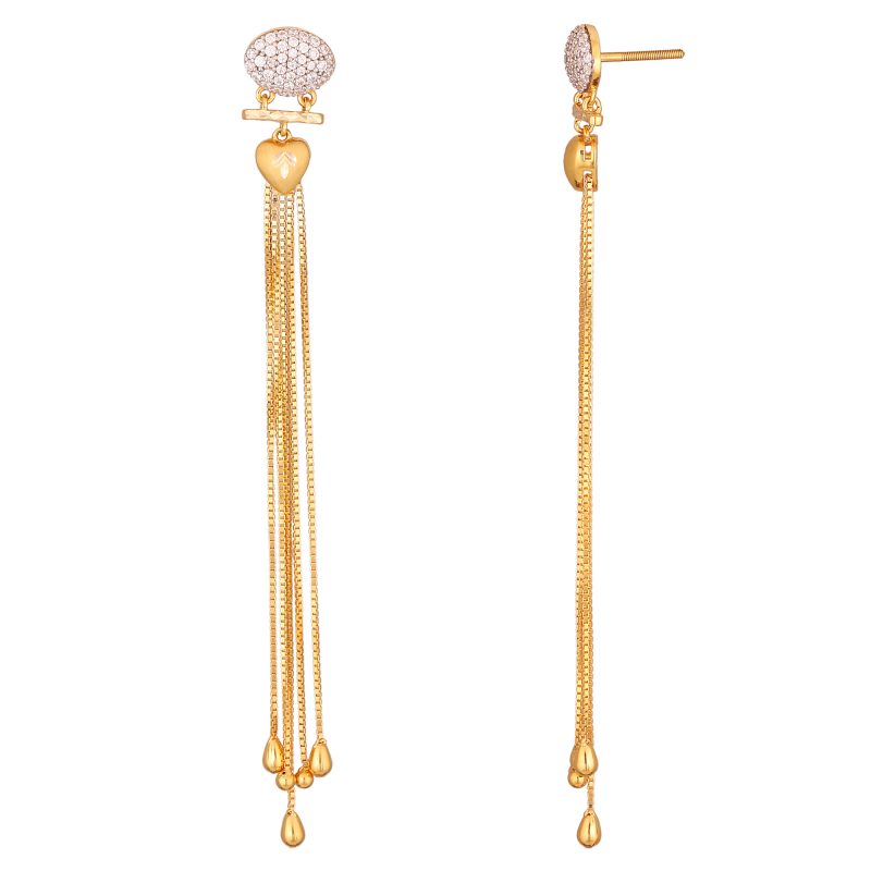 Radiant Gold Long Earrings with Stones - Image 2